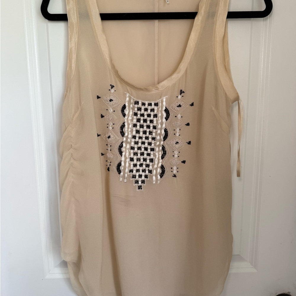 Floreat Cream Embellished Cut Out Tank Top
